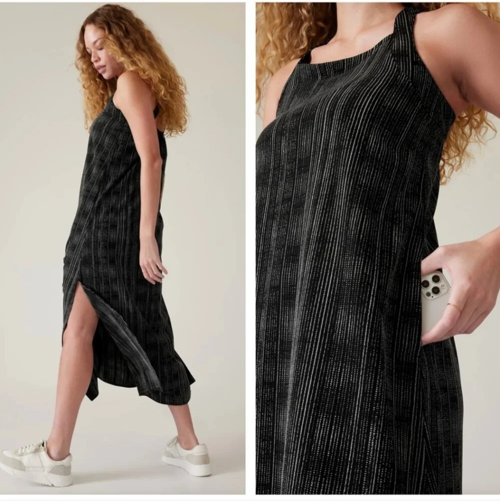 Athleta Arrival Maxi Dress Amara Stripe Black White Large Tall - Picture 6 of 6